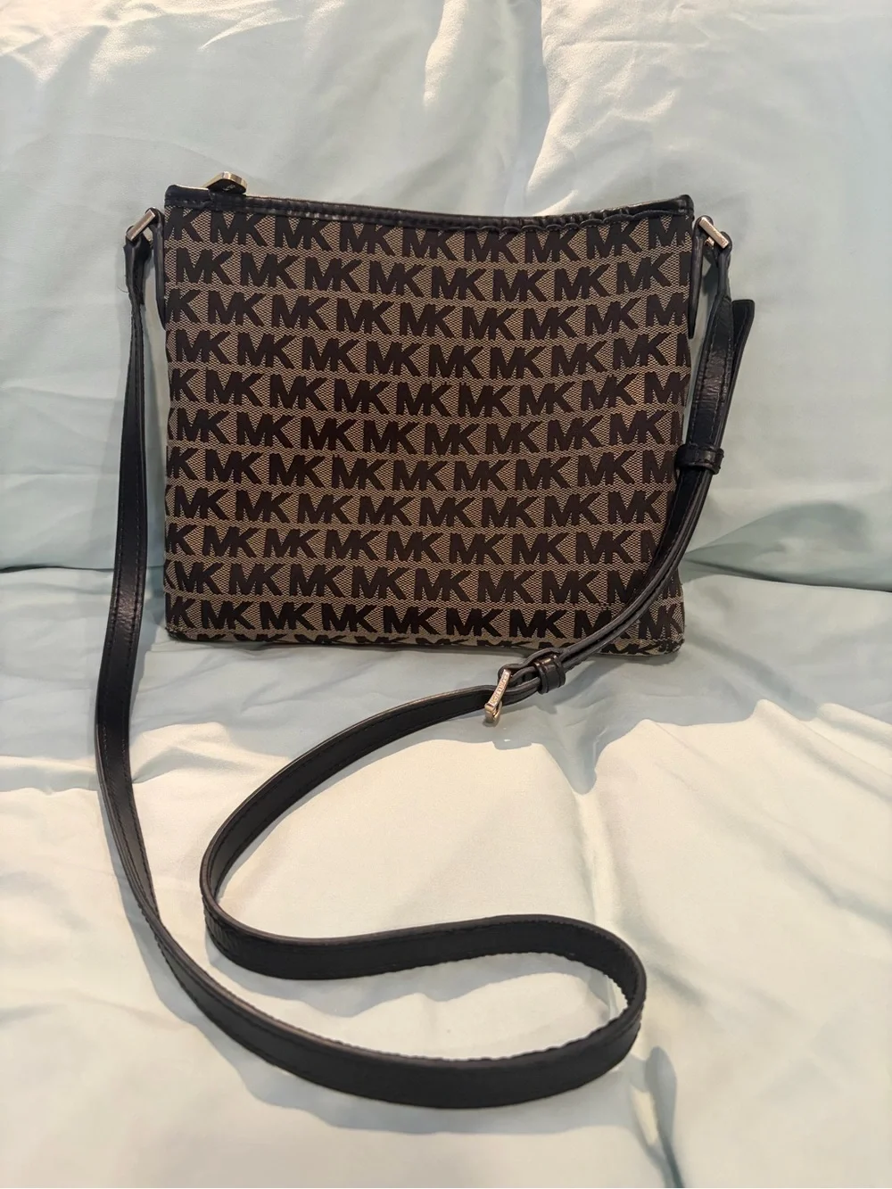 Michael Kors Brown MK Logo Crossbody with Black Strap